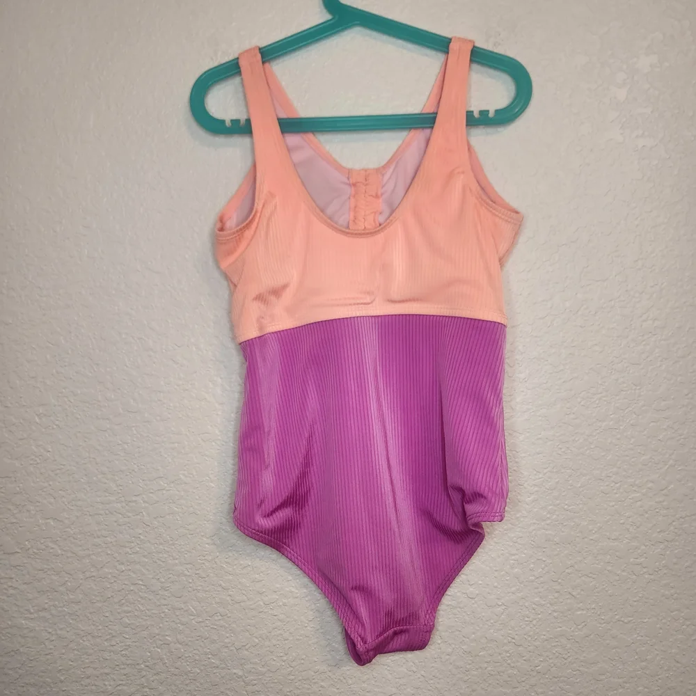 Justice Beach Two-Tone Peach and Purple One-Piece Swimsuit youth L 12 14